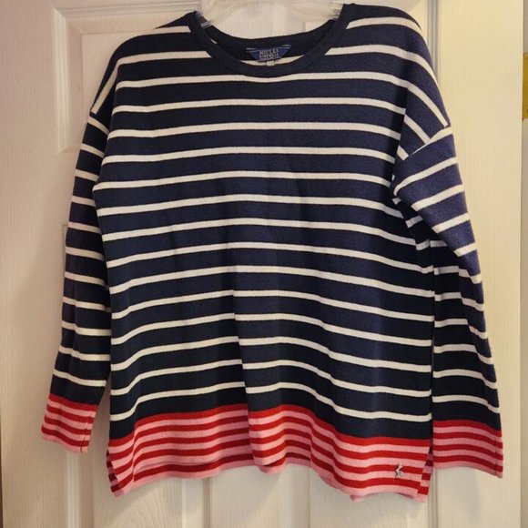 Joules Knitwear Stripped Blue White Pullover Long Sleeve Sweater Woman's 10 - Picture 2 of 5